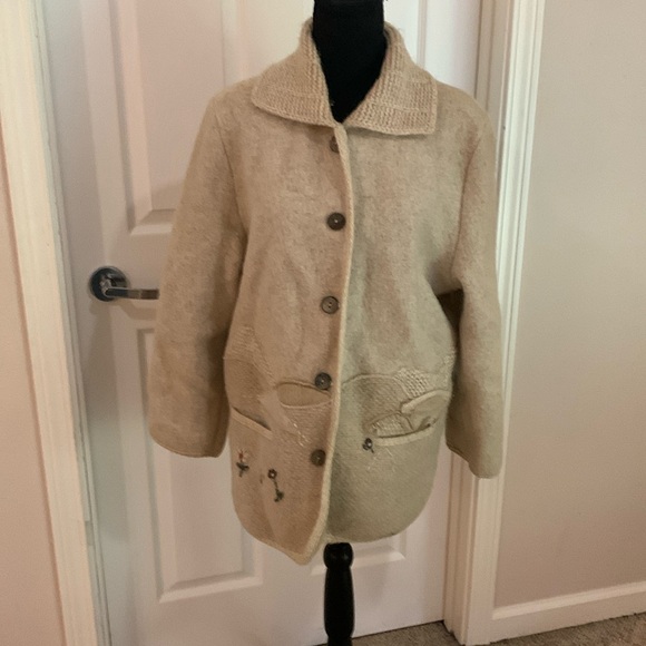 Vtg Giesswein Oatmeal beige button down wool sweater jacket home garden sz M - Picture 1 of 8